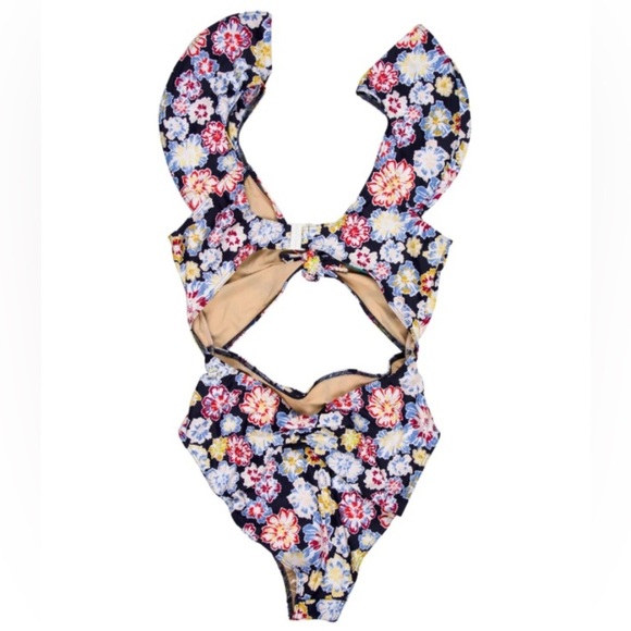 Tanya Taylor Coraline Cut Out Blue Floral Ruffles One Piece Swimsuit NWT Size XL - Picture 11 of 12
